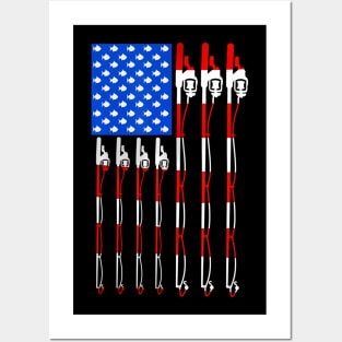 Patriotic Fishing American USA Flag Fishing Pole Posters and Art